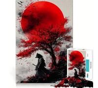 Rompecabezas para Adultos Wolf Samurai Red Moon de 1000 Piezas Juego de Memoria Mental de Alta precisión Manualidades para un Momento de Tranquilidad y Ejercicio Mental en casa (38x52cm)