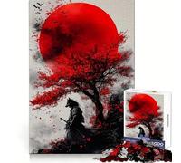 Rompecabezas para Adultos Wolf Samurai Red Moon de 1000 Piezas Pensamiento estratégico, atención Plena, Escape, Ajuste preciso, Bonito Regalo (50x75cm)