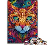 Rompecabezas para Adultos y Adolescentes, 1000 Piezas, diseño de Gato psicodélico, Juegos educativos, antiestrés, Ideal para decoración de Escritorio, 26x38cm