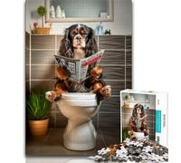 Rompecabezas para Adultos y Adolescentes, 1000 Piezas, diseño de King Charles Spaniel en el baño, un desafío difícil para aliviar el estrés con póster a Juego y Hoja de Trivia (38x26cm)