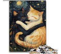 Rompecabezas para Adultos y Adolescentes, 1000 Piezas, Gatos Abrazando el Cielo Nocturno, antiestrés, desafío difícil, Toda la Familia, 50x75cm