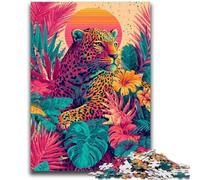 Rompecabezas para Adultos y Adolescentes, 1000 Piezas, Leopardo Dorado Entre Flores, Ayuda a ejercitar el Cerebro, Juguetes adictivos para Cultivar la Paciencia, decoración de Pared, 26x38cm
