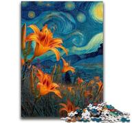 Rompecabezas para Adultos y Adolescentes,1000 Piezas,Lirios Amarillos en el Cielo Nocturno,Ayuda a ejercitar el Cerebro,Juguetes adictivos para Cultivar la Paciencia,Adecuado para Parejas,26x38cm