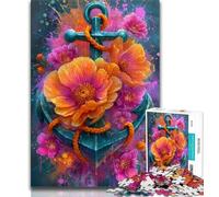 Rompecabezas para Adultos y Adolescentes: Ancla y Flores, para aliviar el estrés y Matar el Tiempo en casa, con póster a Juego y Hoja de Trivia de 75x50cm