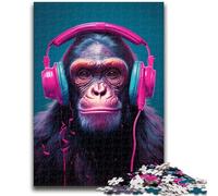 Rompecabezas para Adultos y Adolescentes de 1000 Piezas, chimpancé con Auriculares, Ideal para Toda la Familia, niños a Partir de 14 años, 26x38cm