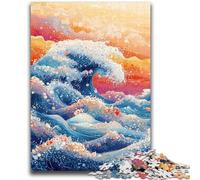 Rompecabezas para Adultos y Adolescentes de 1000 Piezas de Olas de Estilo japonés para niños a Partir de 14 años Juego práctico 26x38cm