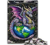 Rompecabezas para Adultos y Adolescentes: Dragón Volador de pie sobre la Tierra, desafío difícil para aliviar el estrés con póster a Juego y Hoja de Trivia de 26x38cm