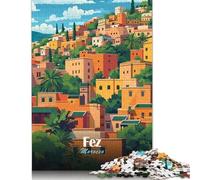 Rompecabezas para adultos y adolescentes, Fez, Marruecos, ilustración de paisaje urbano, 500 piezas, puzles de madera para adultos, regalos, decoración familiar, 500 piezas (52 x 38 cm)