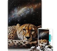 Rompecabezas para Adultos y Adolescentes: Galaxy Cheetah, un Rompecabezas para aliviar el estrés y Matar el Tiempo en casa, con póster a Juego y Hoja de Trivia de 38x26cm