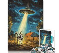 Rompecabezas para Adultos y Adolescentes: Nave Espacial Extraterrestre y Vacas, Ideal como Juego Educativo, desafío, Regalo de cumpleaños, decoración de Pared (38x26cm)