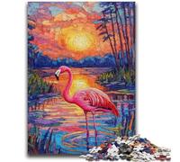 Rompecabezas para Adultos y Adolescentes, Rompecabezas de Flamenco Junto al Agua, Juguetes para la Puesta del Sol, Juegos educativos, antiestrés, decoración única para el hogar y Regalos, 26x38cm