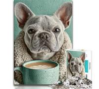 Rompecabezas para Adultos y Adolescentes, Rompecabezas de Pug Tomando café, antiestrés, Vacaciones en casa, Lista de Deseos con Papá Noel, 75x50cm