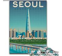 Rompecabezas para Adultos y Adolescentes, Rompecabezas de Seúl, Corea, Paisaje Urbano, Juego desafiante y Familiar con Piezas de Formas aleatorias Totalmente entrelazadas (26x38cm) 1000 Piezas