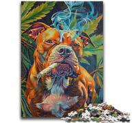 Rompecabezas para Adultos y Adolescentes Rompecabezas de Staffordshire Bull Terrier fumando para Mayores de 14 años Juegos educativos para Adultos y Adolescentes Obra de Arte de Regalo 26x38cm