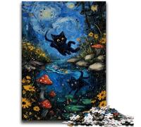 Rompecabezas para Adultos y Adolescentes: Rompecabezas del Cielo Nocturno, El Gato de Van Gogh, un desafío difícil para aliviar el estrés con póster a Juego y Hoja de Trivia de 26x38cm