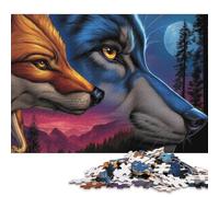 Rompecabezas para Adultos y Adolescentes: Zorro y Lobo, Encuentro a la luz de la Luna. Juego Familiar (1000 Piezas, 75 x 50 cm).