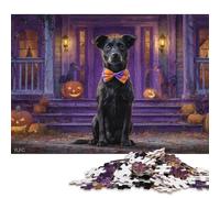 Rompecabezas para Adultos y casa embrujada de Halloween con Perro Negro, 300 Piezas, Rompecabezas de Madera, Rompecabezas creativos, Juguete Educativo (40 x 28 cm)