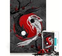 Rompecabezas para Adultos Yin Yang Fish Koi Anime de 1000 Piezas,Juego de concentración Mental,Manualidades de Corte de Alta precisión,Actividad para Fortalecer los Lazos Familiares (50x75cm)