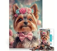 Rompecabezas para Adultos Yorkshire Terrier con Corona de Flores,1000 Piezas,Juego de Entrenamiento cognitivo,Encaje Huecos,Actividad Relajante para la Mente (38x52cm)