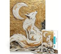 Rompecabezas para Adultos Zorro Blanco bajo la Luna Creciente 1000 Piezas Desarrollo de Habilidades Diversión Corte de Alta Precisión Fácil de Aprender Disfrute Familiar (50x75cm)