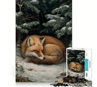 Rompecabezas para Adultos Zorro durmiendo en un Bosque Invernal, 1000 Piezas Fortalece la Memoria, Alivia el estrés, Bordes Lisos Regalo conmovedor 38x52cm