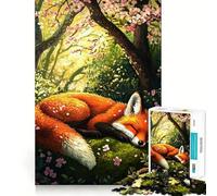 Rompecabezas para Adultos Zorro durmiendo en un Bosque primaveral, 1000 Piezas Fortalece la Memoria, Alivia el estrés, Bordes Lisos Regalo conmovedor 38x26cm