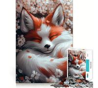 Rompecabezas para Adultos Zorro durmiendo Entre Flores de Cerezo de 1000 Piezas Fortalece la Memoria Arte de Bordes limpios y tranquilos Coleccionable 50x75cm