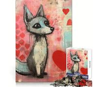 Rompecabezas para Adultos Zorro Gris Enamorado de San Valentín, 1000 Piezas Ejercicio cognitivo Relájate fácilmente Sin Bordes ásperos Regalo Ideal para Las Fiestas (50x75cm)