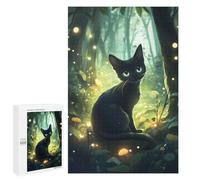 Rompecabezas para Adultos1000 PCS Black Cat in Enchanted Forest Rompecabezas para Adultos Juguete Decoración De Pared Desafío Difícil Cumpleaños Y Navidad 1000 PCS