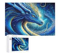 Rompecabezas para Adultos1000 PCS Blue Dragon in Cosmic Light Rompecabezas para Adolescentes Juego De Ingenio Arte De Pared Cumpleaños 1000 PCS