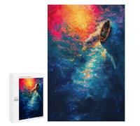 Rompecabezas para Adultos1000 PCS Boat on Abstract Colorful Water Painting Rompecabezas para Adolescentes Juegos Relajantes para La Diversión Familiar Actividades Divertidas En Casa 1000 PCS