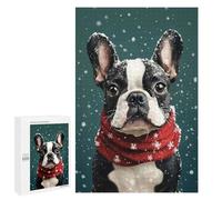 Rompecabezas para Adultos1000 PCS Boston Terrier in Christmas Outfit Festive Dog Wall Art Rompecabezas para Adultos Juguete Decoración De Pared Desafío Difícil Cumpleaños Y Navidad