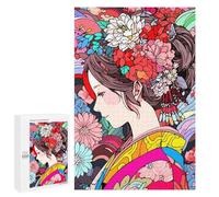 Rompecabezas para Adultos1000 PCS Calm Girl Kimono Flowers Rompecabezas para Adultos Juguete Decoración De Pared Desafío Difícil Cumpleaños Y Navidad 1000 PCS