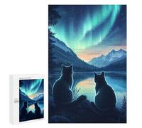 Rompecabezas para Adultos1000 PCS Cats Under Aurora Borealis Northern Lights Rompecabezas para Adultos Juegos Divertidos Decoración De Pared Oferta como Regalos para Toda La Familia 1000 PCS