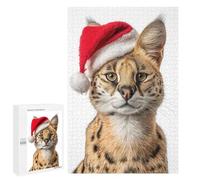 Rompecabezas para Adultos1000 PCS Christmas Serval Cat with Santa Hat Rompecabezas para Adultos Juguete Decoración De Pared Desafío Difícil Cumpleaños Y Navidad 1000 PCS