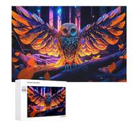 Rompecabezas para Adultos1000 PCS Colorful Glowing Owl in Forest Rompecabezas para Adolescentes Juego De Ingenio Arte De Pared Cumpleaños 1000 PCS