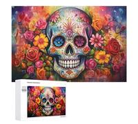 Rompecabezas para Adultos1000 PCS Colorful Sugar Skull with Flowers Rompecabezas para Adultos Juegos Familiares Análisis Y Lógica Reducción del Estrés Regalos 1000 PCS