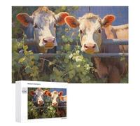 Rompecabezas para Adultos1000 PCS Curious Cows Behind Fence Rompecabezas para Adolescentes Juego De Ingenio Arte De Pared Cumpleaños 1000 PCS