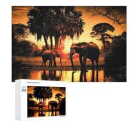 Rompecabezas para Adultos1000 PCS Elephants at Sunset in The Wild Rompecabezas para Adultos Juego De Ingenio Regalo De Cumpleaños para Cumpleaños, Navidad 1000 PCS