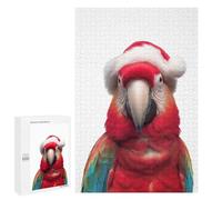 Rompecabezas para Adultos1000 PCS Festive Scarlet Macaw Parrot with Santa Hat Rompecabezas para Adultos Juguete Decoración De Pared Desafío Difícil Cumpleaños Y Navidad 1000 PCS