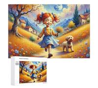 Rompecabezas para Adultos1000 PCS Girl with Dog in Autumn Field Rompecabezas para Adultos Juegos Familiares Análisis Y Lógica Reducción del Estrés Regalos 1000 PCS