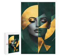 Rompecabezas para Adultos1000 PCS Gold & Green Geometric Emerald Woman Rompecabezas para Adultos Juegos Divertidos Decoración De Pared Oferta como Regalos para Toda La Familia 1000 PCS