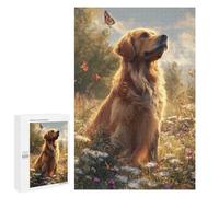 Rompecabezas para Adultos1000 PCS Golden Retriever in Flower Field-2 Rompecabezas para Adolescentes Juegos Relajantes para La Diversión Familiar Actividades Divertidas En Casa 1000 PCS