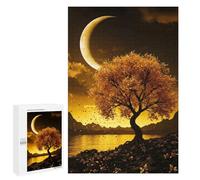 Rompecabezas para Adultos1000 PCS Golden Tree Under Crescent Moon Rompecabezas para Adultos Juegos Familiares Mejora La Memoria Cumpleaños Y Navidad 1000 PCS