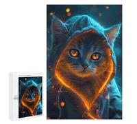 Rompecabezas para Adultos1000 PCS Grey Cat Glowing at Night Rompecabezas para Adultos Juguete Decoración De Pared Desafío Difícil Cumpleaños Y Navidad 1000 PCS