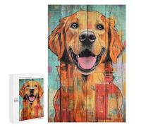 Rompecabezas para Adultos1000 PCS Happy Golden Retriever on Wood Golden Retriever Portrait Rompecabezas para Adultos Juegos Familiares Mejora La Memoria Cumpleaños Y Navidad 1000 PC