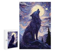 Rompecabezas para Adultos1000 PCS Howling Wolf Starry Night Rompecabezas para Adultos Juguete Decoración De Pared Desafío Difícil Cumpleaños Y Navidad 1000 PCS