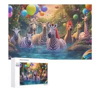 Rompecabezas para Adultos1000 PCS Jungle Party with Zebras and Balloons Rompecabezas De Juguete para Decoración De Pared Difícil Oferta Difícil como Regalo para Toda La Familia 1000 PCS