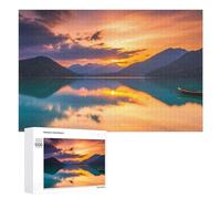 Rompecabezas para Adultos1000 PCS Lake Sunset with Mountains and Boat Rompecabezas para Adultos Juguete Decoración De Pared Regalos para Mujeres Ayuda A Ejercitar El Cerebro 1000 PCS