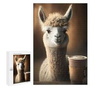 Rompecabezas para Adultos1000 PCS Llama Drinks Coffee Rompecabezas para Adultos Juguete Decoración De Pared Desafío Difícil Cumpleaños Y Navidad 1000 PCS
